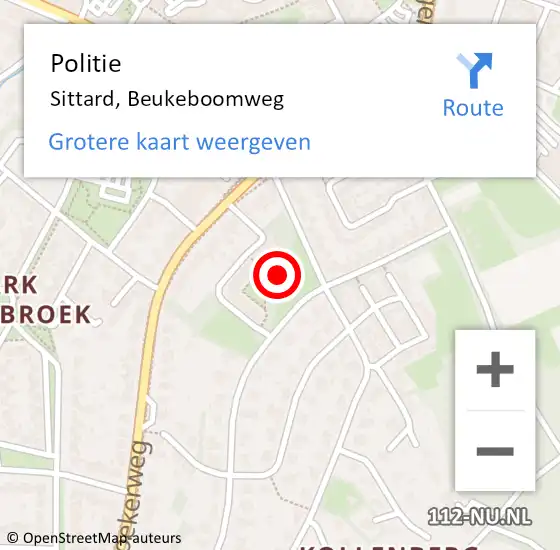 Locatie op kaart van de 112 melding: Politie Sittard, Beukeboomweg op 26 juni 2023 17:37