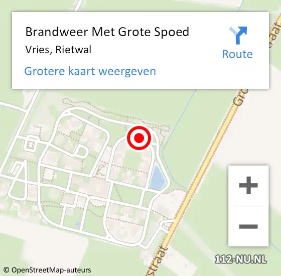 Locatie op kaart van de 112 melding: Brandweer Met Grote Spoed Naar Vries, Rietwal op 26 juni 2023 17:38