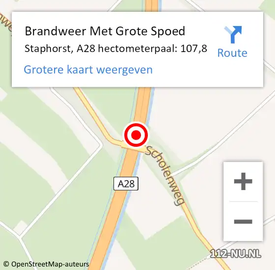 Locatie op kaart van de 112 melding: Brandweer Met Grote Spoed Naar Staphorst, A28 hectometerpaal: 107,8 op 26 juni 2023 17:51