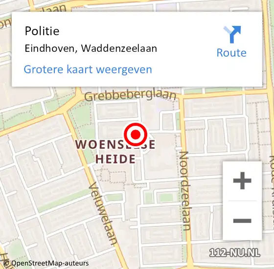 Locatie op kaart van de 112 melding: Politie Eindhoven, Waddenzeelaan op 26 juni 2023 17:51