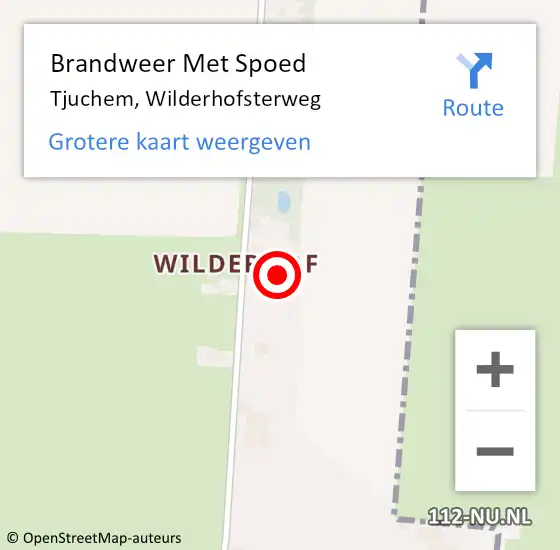 Locatie op kaart van de 112 melding: Brandweer Met Spoed Naar Tjuchem, Wilderhofsterweg op 26 juni 2023 18:09