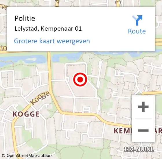 Locatie op kaart van de 112 melding: Politie Lelystad, Kempenaar 01 op 26 juni 2023 18:09
