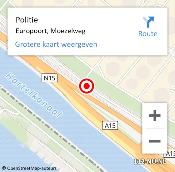 Locatie op kaart van de 112 melding: Politie Europoort, Moezelweg op 26 juni 2023 18:36