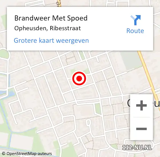 Locatie op kaart van de 112 melding: Brandweer Met Spoed Naar Opheusden, Ribesstraat op 26 juni 2023 18:39