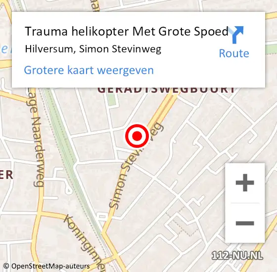 Locatie op kaart van de 112 melding: Trauma helikopter Met Grote Spoed Naar Hilversum, Simon Stevinweg op 26 juni 2023 19:18