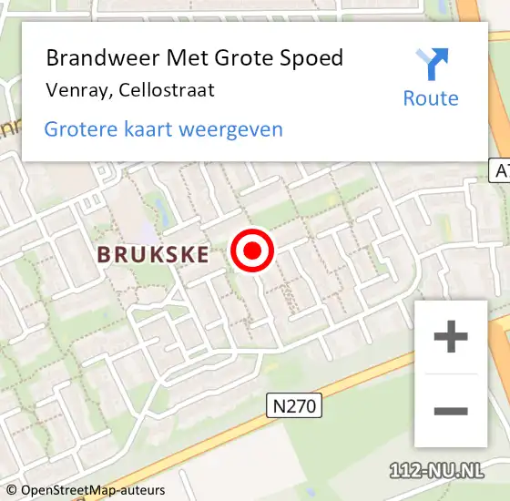 Locatie op kaart van de 112 melding: Brandweer Met Grote Spoed Naar Venray, Cellostraat op 26 juni 2023 19:24