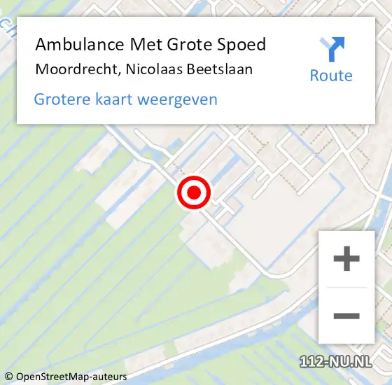 Locatie op kaart van de 112 melding: Ambulance Met Grote Spoed Naar Moordrecht, Nicolaas Beetslaan op 26 juni 2023 19:39