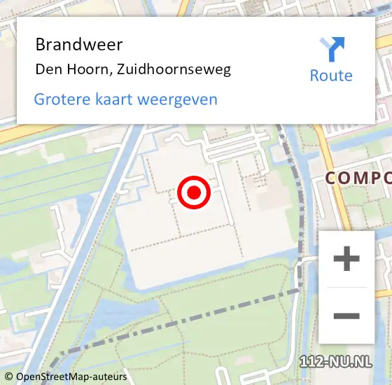 Locatie op kaart van de 112 melding: Brandweer Den Hoorn, Zuidhoornseweg op 26 juni 2023 19:41