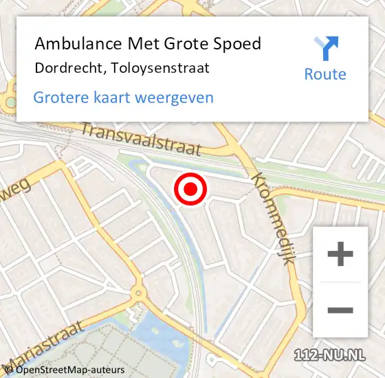 Locatie op kaart van de 112 melding: Ambulance Met Grote Spoed Naar Dordrecht, Toloysenstraat op 26 juni 2023 20:20