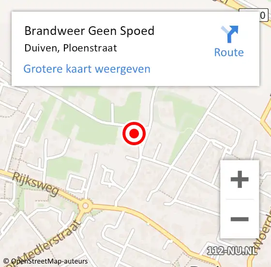 Locatie op kaart van de 112 melding: Brandweer Geen Spoed Naar Duiven, Ploenstraat op 26 juni 2023 20:24