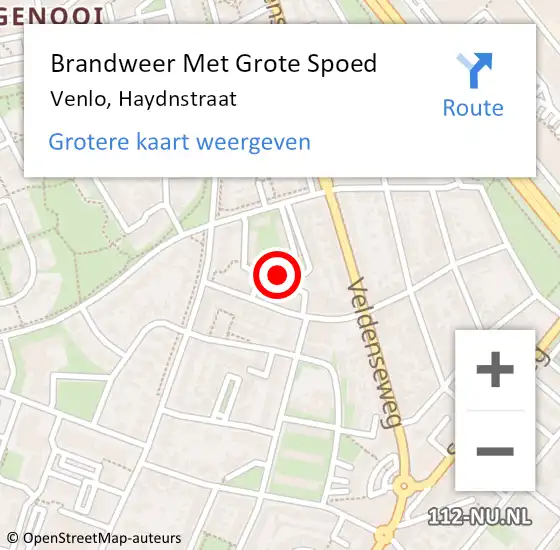 Locatie op kaart van de 112 melding: Brandweer Met Grote Spoed Naar Venlo, Haydnstraat op 26 juni 2023 20:51
