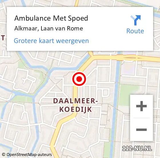 Locatie op kaart van de 112 melding: Ambulance Met Spoed Naar Alkmaar, Laan van Rome op 26 juni 2023 21:03