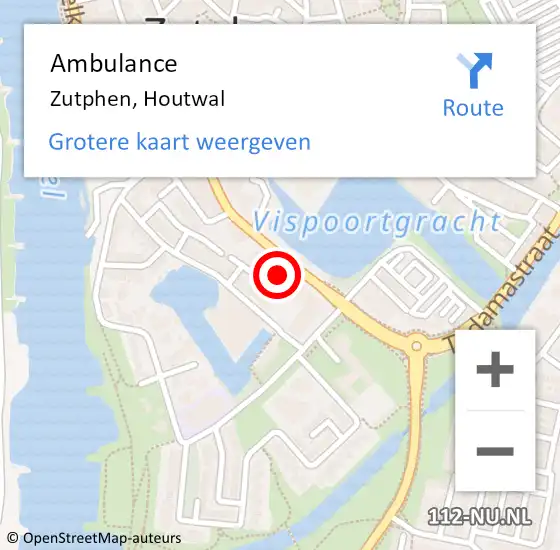 Locatie op kaart van de 112 melding: Ambulance Zutphen, Houtwal op 26 juni 2023 21:11