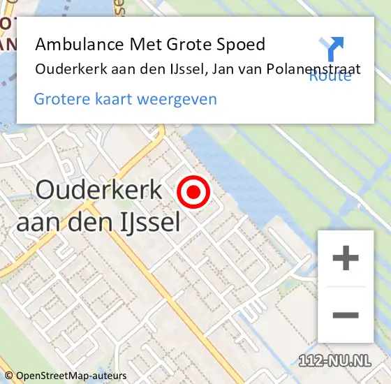 Locatie op kaart van de 112 melding: Ambulance Met Grote Spoed Naar Ouderkerk aan den IJssel, Jan van Polanenstraat op 26 juni 2023 23:12