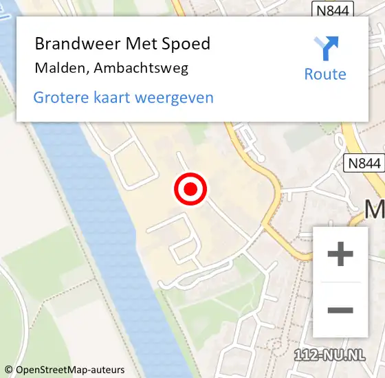 Locatie op kaart van de 112 melding: Brandweer Met Spoed Naar Malden, Ambachtsweg op 26 juni 2023 23:58