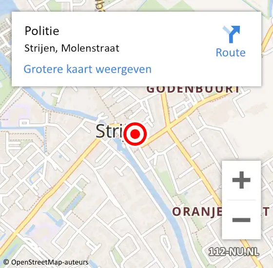 Locatie op kaart van de 112 melding: Politie Strijen, Molenstraat op 27 juni 2023 00:17