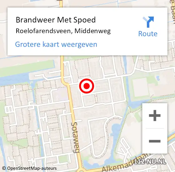 Locatie op kaart van de 112 melding: Brandweer Met Spoed Naar Roelofarendsveen, Middenweg op 27 juni 2023 02:04