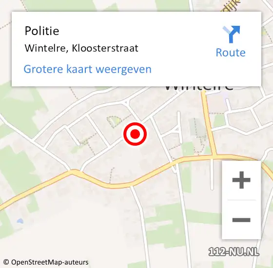 Locatie op kaart van de 112 melding: Politie Wintelre, Kloosterstraat op 27 juni 2023 02:10