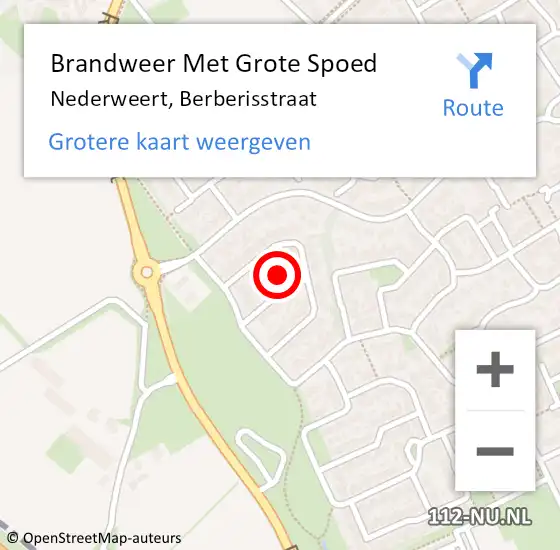 Locatie op kaart van de 112 melding: Brandweer Met Grote Spoed Naar Nederweert, Berberisstraat op 27 juni 2023 02:26