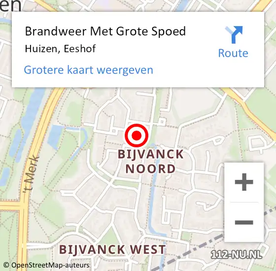 Locatie op kaart van de 112 melding: Brandweer Met Grote Spoed Naar Huizen, Eeshof op 27 juni 2023 04:16