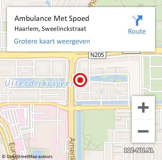 Locatie op kaart van de 112 melding: Ambulance Met Spoed Naar Haarlem, Sweelinckstraat op 27 juni 2023 07:09