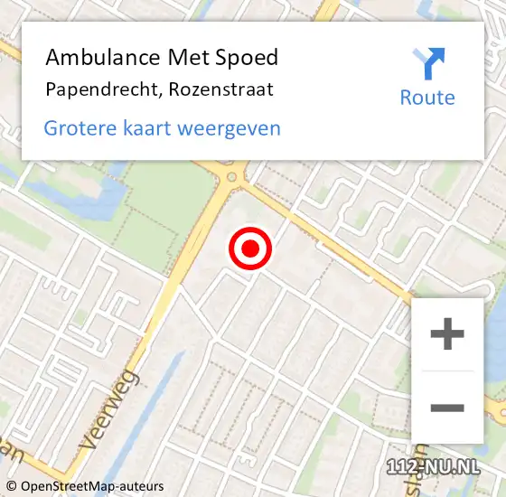 Locatie op kaart van de 112 melding: Ambulance Met Spoed Naar Papendrecht, Rozenstraat op 27 juni 2023 07:10