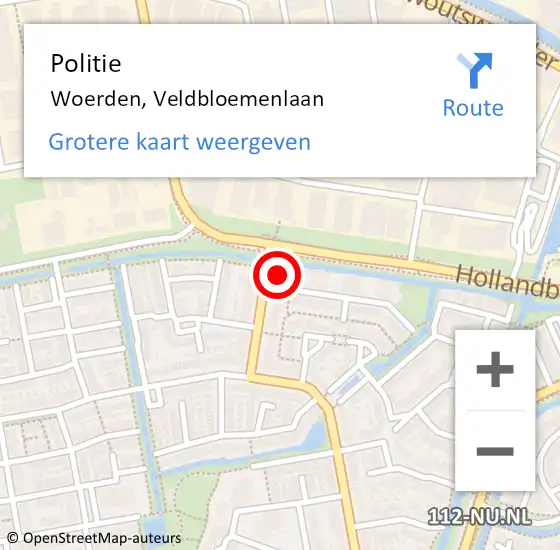 Locatie op kaart van de 112 melding: Politie Woerden, Veldbloemenlaan op 27 juni 2023 07:41