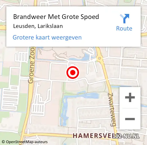 Locatie op kaart van de 112 melding: Brandweer Met Grote Spoed Naar Leusden, Larikslaan op 27 juni 2023 07:43