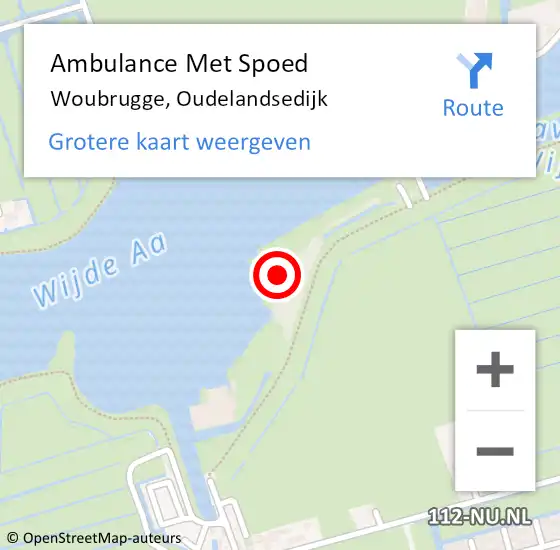 Locatie op kaart van de 112 melding: Ambulance Met Spoed Naar Woubrugge, Oudelandsedijk op 27 juni 2023 07:56