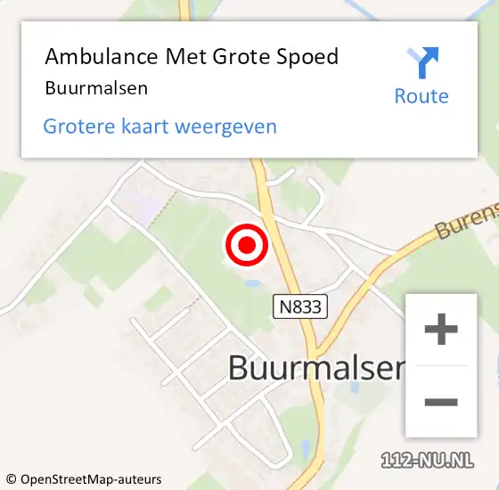 Locatie op kaart van de 112 melding: Ambulance Met Grote Spoed Naar Buurmalsen op 27 juni 2023 08:16