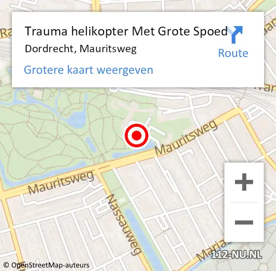 Locatie op kaart van de 112 melding: Trauma helikopter Met Grote Spoed Naar Dordrecht, Mauritsweg op 27 juni 2023 08:45