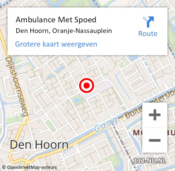 Locatie op kaart van de 112 melding: Ambulance Met Spoed Naar Den Hoorn, Oranje-Nassauplein op 27 juni 2023 08:50