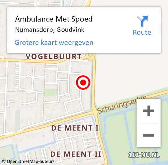 Locatie op kaart van de 112 melding: Ambulance Met Spoed Naar Numansdorp, Goudvink op 27 juni 2023 09:20