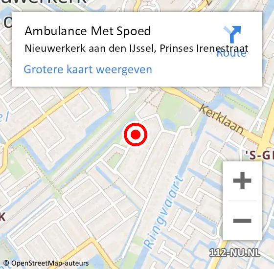 Locatie op kaart van de 112 melding: Ambulance Met Spoed Naar Nieuwerkerk aan den IJssel, Prinses Irenestraat op 27 juni 2023 09:54