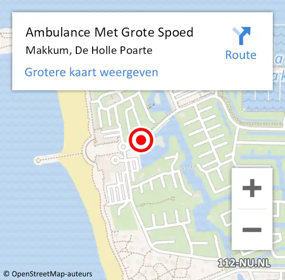 Locatie op kaart van de 112 melding: Ambulance Met Grote Spoed Naar Makkum, De Holle Poarte op 30 augustus 2014 15:04