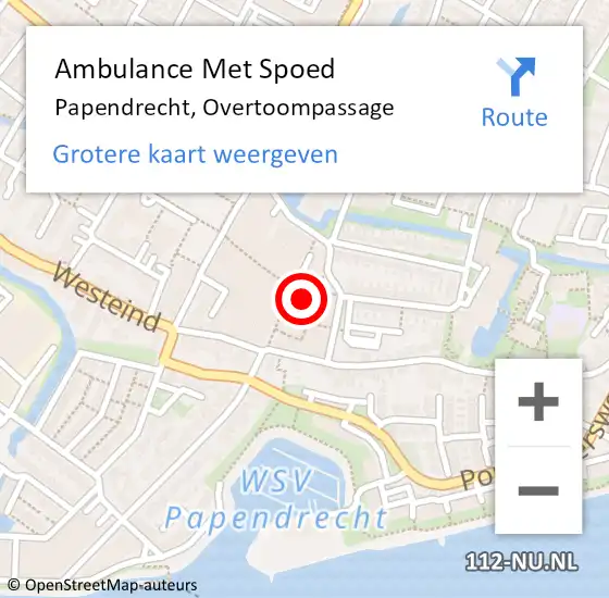 Locatie op kaart van de 112 melding: Ambulance Met Spoed Naar Papendrecht, Overtoompassage op 27 juni 2023 10:18