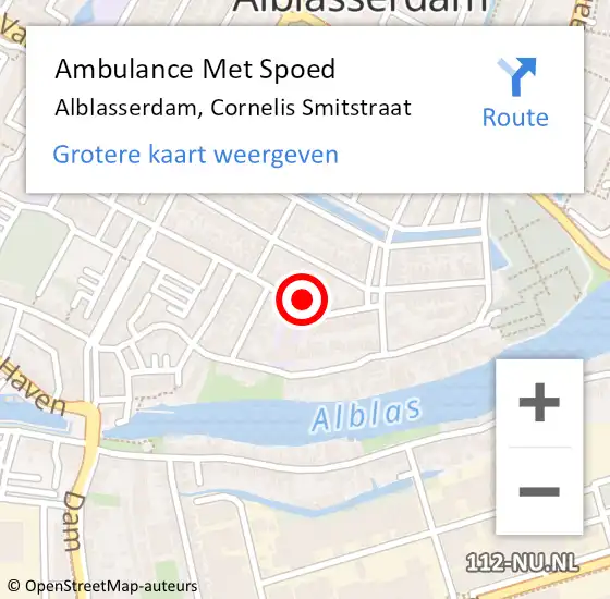 Locatie op kaart van de 112 melding: Ambulance Met Spoed Naar Alblasserdam, Cornelis Smitstraat op 27 juni 2023 10:49