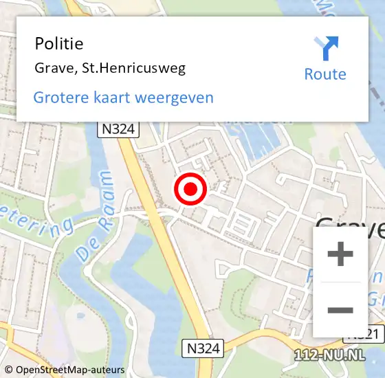 Locatie op kaart van de 112 melding: Politie Grave, St.Henricusweg op 27 juni 2023 10:59