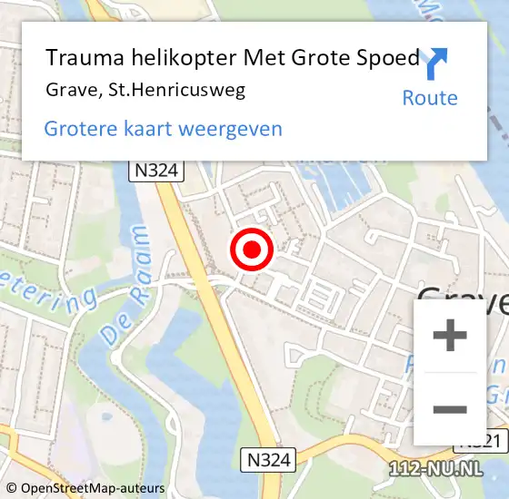 Locatie op kaart van de 112 melding: Trauma helikopter Met Grote Spoed Naar Grave, St.Henricusweg op 27 juni 2023 11:02