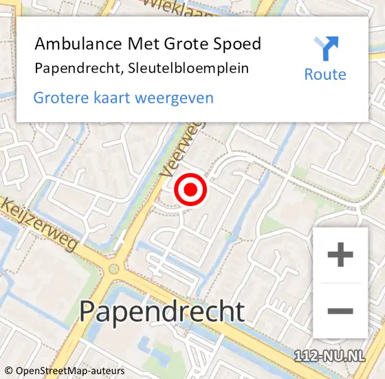 Locatie op kaart van de 112 melding: Ambulance Met Grote Spoed Naar Papendrecht, Sleutelbloemplein op 27 juni 2023 11:11