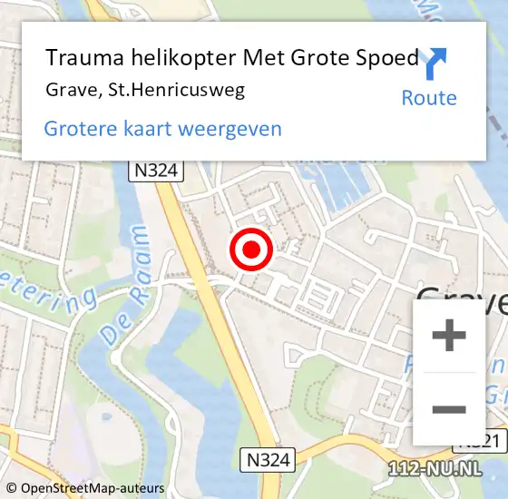 Locatie op kaart van de 112 melding: Trauma helikopter Met Grote Spoed Naar Grave, St.Henricusweg op 27 juni 2023 11:16