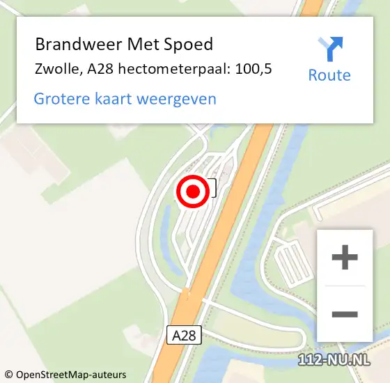 Locatie op kaart van de 112 melding: Brandweer Met Spoed Naar Zwolle, A28 hectometerpaal: 100,5 op 27 juni 2023 11:29