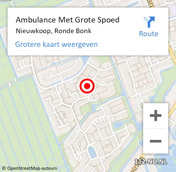 Locatie op kaart van de 112 melding: Ambulance Met Grote Spoed Naar Nieuwkoop, Ronde Bonk op 27 juni 2023 11:31