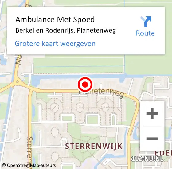 Locatie op kaart van de 112 melding: Ambulance Met Spoed Naar Berkel en Rodenrijs, Planetenweg op 27 juni 2023 11:43