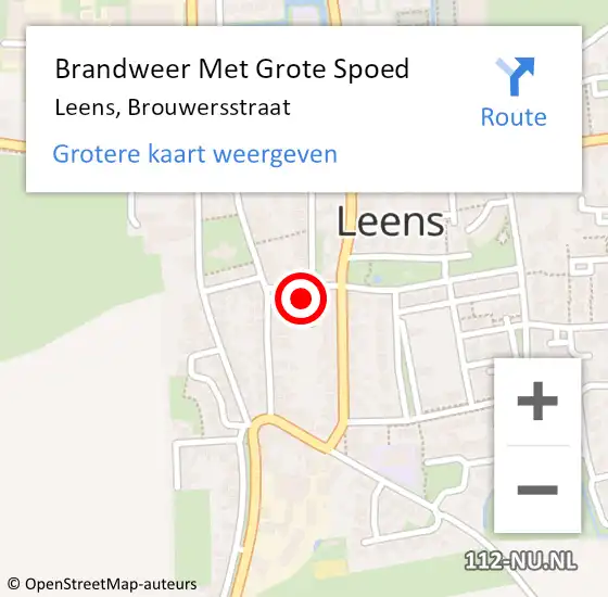 Locatie op kaart van de 112 melding: Brandweer Met Grote Spoed Naar Leens, Brouwersstraat op 27 juni 2023 11:48