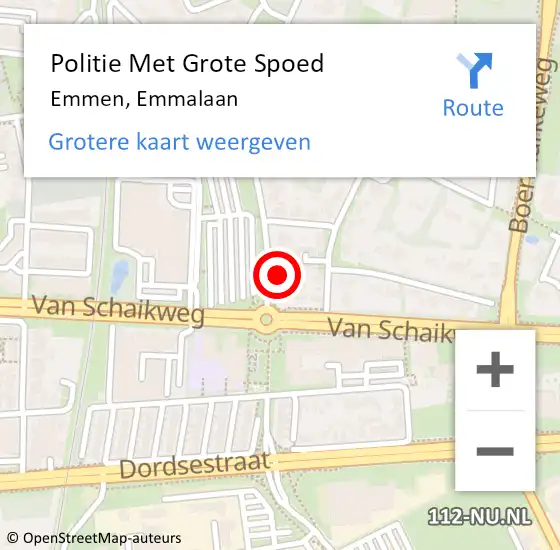 Locatie op kaart van de 112 melding: Politie Met Grote Spoed Naar Emmen, Emmalaan op 27 juni 2023 12:39