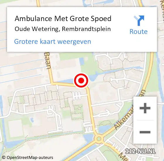 Locatie op kaart van de 112 melding: Ambulance Met Grote Spoed Naar Oude Wetering, Rembrandtsplein op 27 juni 2023 12:44