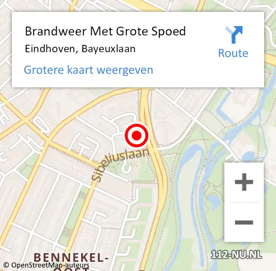 Locatie op kaart van de 112 melding: Brandweer Met Grote Spoed Naar Eindhoven, Bayeuxlaan op 27 juni 2023 13:00