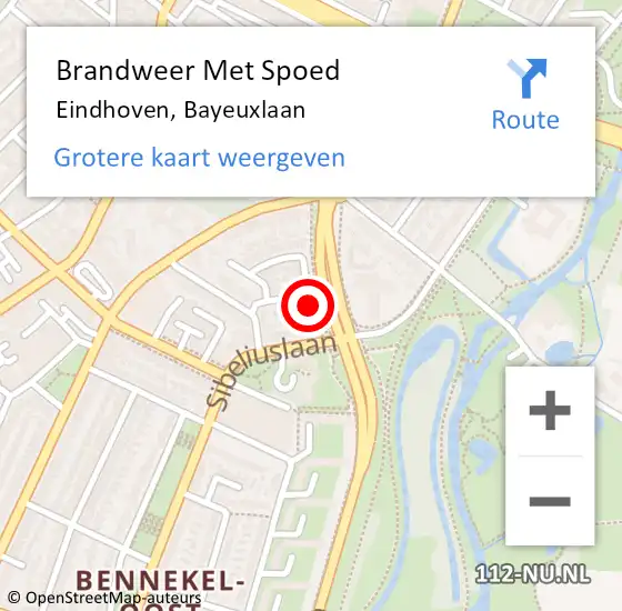 Locatie op kaart van de 112 melding: Brandweer Met Spoed Naar Eindhoven, Bayeuxlaan op 27 juni 2023 13:07