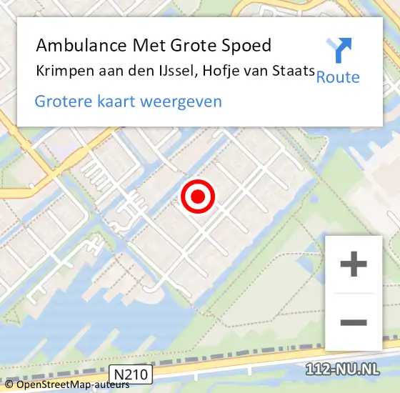 Locatie op kaart van de 112 melding: Ambulance Met Grote Spoed Naar Krimpen aan den IJssel, Hofje van Staats op 27 juni 2023 13:09